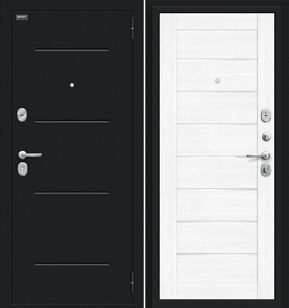 картинка Дверь металлическая Техно Snow Melinga/букле черное 860 правая от сети строительных магазинов в Старой Руссе
