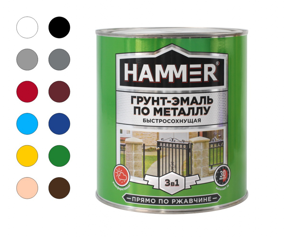 картинка Грунт-эмаль по металлу Hammer красно-коричневая 2,7КГ от сети строительных магазинов в Старой Руссе