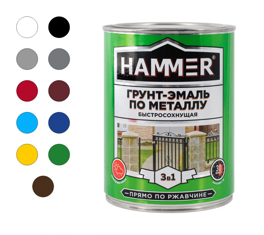 картинка Грунт-эмаль по металлу Hammer серая 0,9КГ от сети строительных магазинов в Старой Руссе