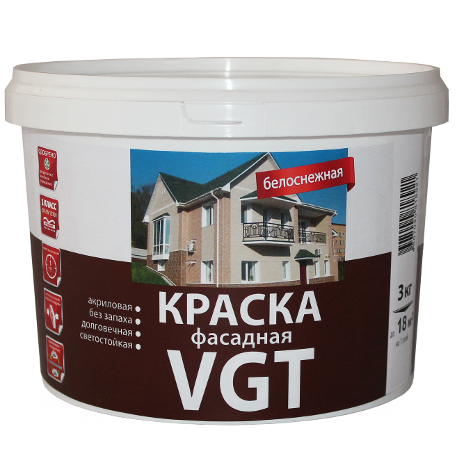 картинка Краска фасадная белоснежная VGT ВД-АК-1180 3КГ от сети строительных магазинов в Старой Руссе