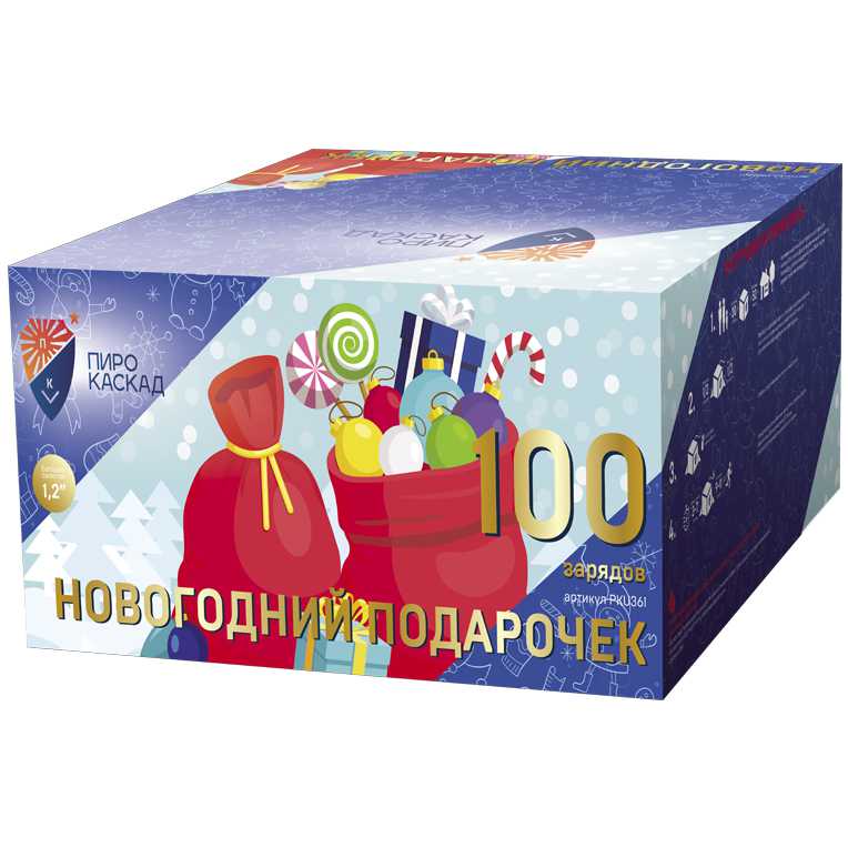 картинка Батарея салютов Новогодний подарочек 100/1,2 PKU361 от сети строительных магазинов в Старой Руссе
