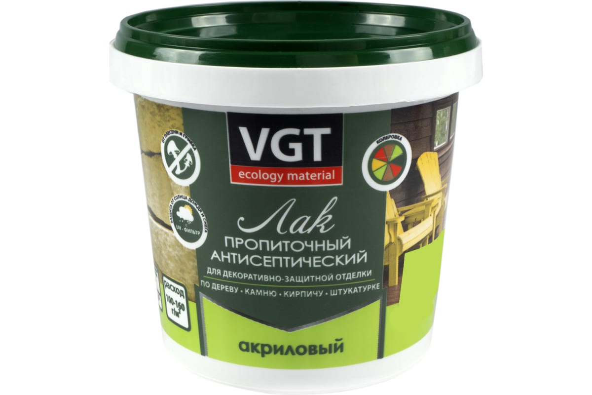 картинка Лак акриловый пропиточный с антисептиком VGT белый 0,9КГ от сети строительных магазинов в Старой Руссе