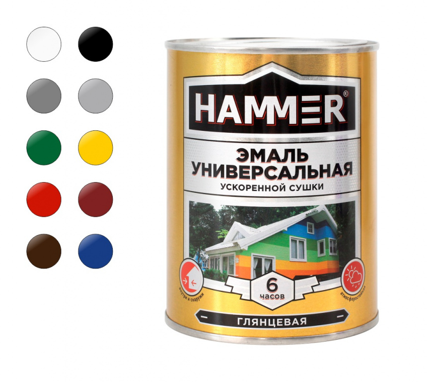 картинка Эмаль универсальная ускоренной сушки Hammer глянцевая шоколадная 0,9КГ от сети строительных магазинов в Старой Руссе