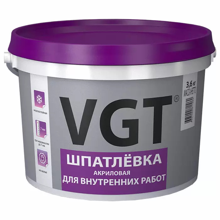 картинка Шпатлевка для внутренних работ VGT 3,6КГ от сети строительных магазинов в Старой Руссе