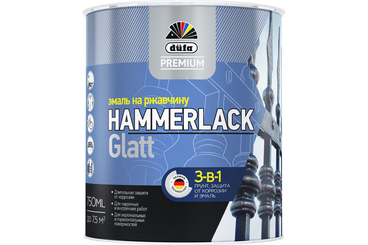 картинка Грунт-эмаль по ржавчине Dufa Premium Hammerlack глянцевая белый 0,75Л от сети строительных магазинов в Старой Руссе