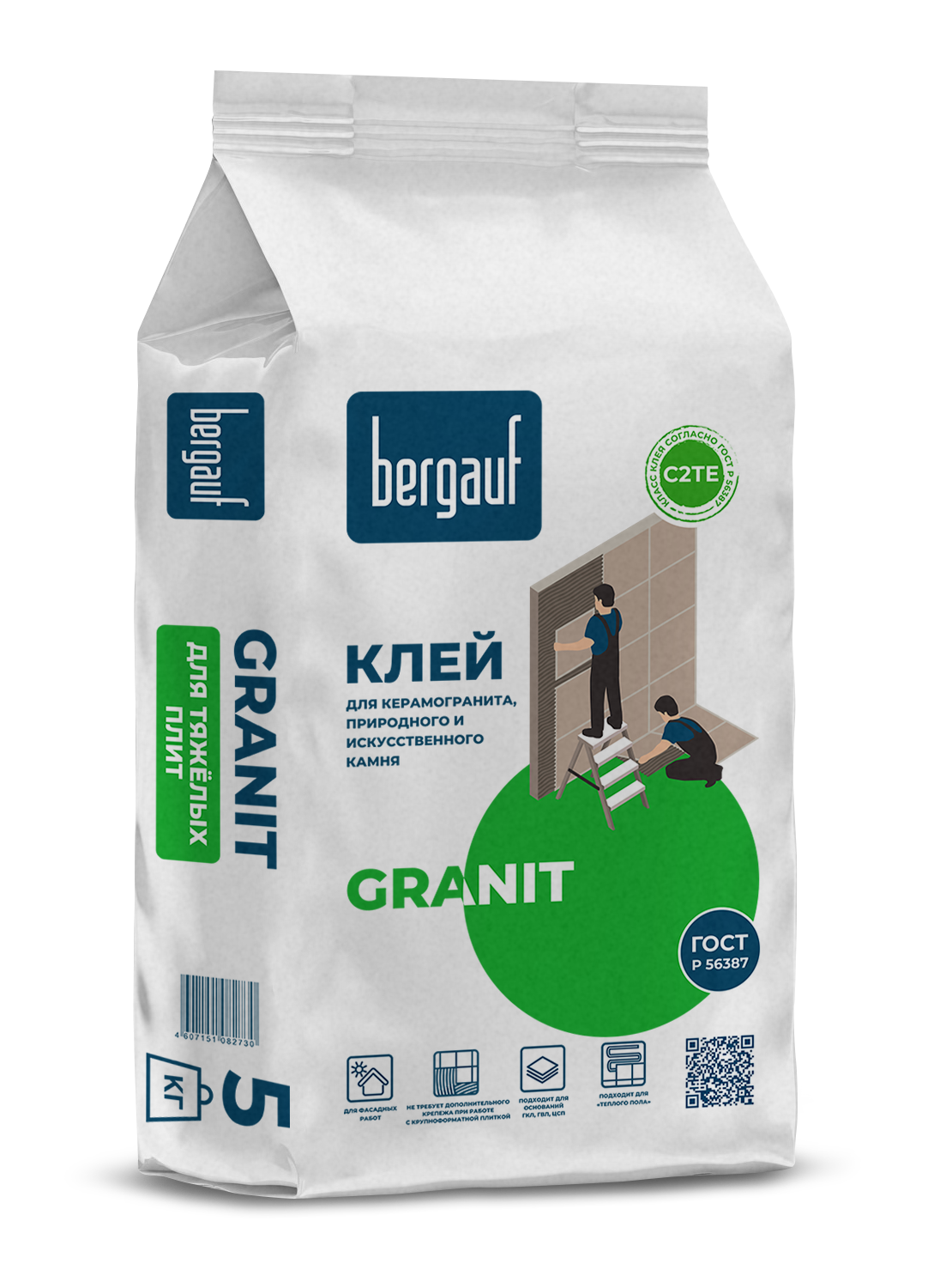 картинка Клей для керамогранита, природного и искусственного камня Bergauf Granit 5КГ от сети строительных магазинов в Старой Руссе