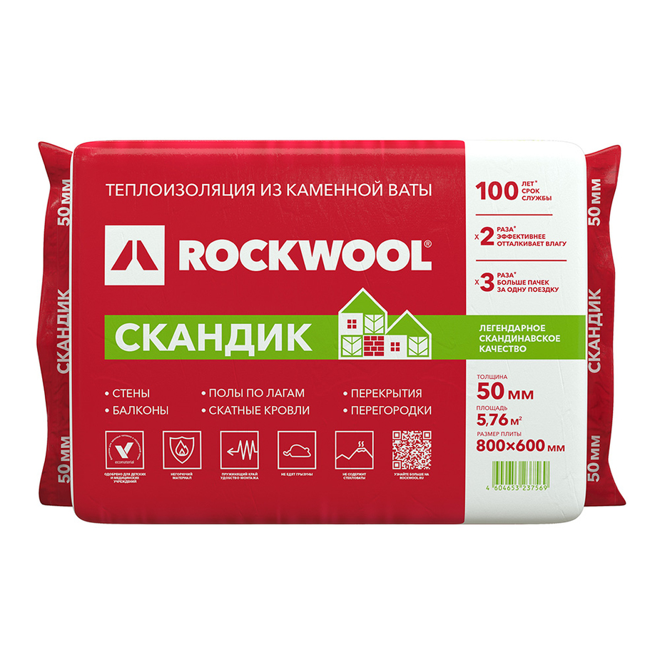 картинка Утеплитель Rockwool Скандик 800х600х50ММ от сети строительных магазинов в Старой Руссе