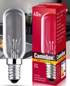 картинка Лампа накаливания для вытяжек Camelion T25 E14 40W(350lm) прозрачная 81x25 от сети строительных магазинов в Старой Руссе