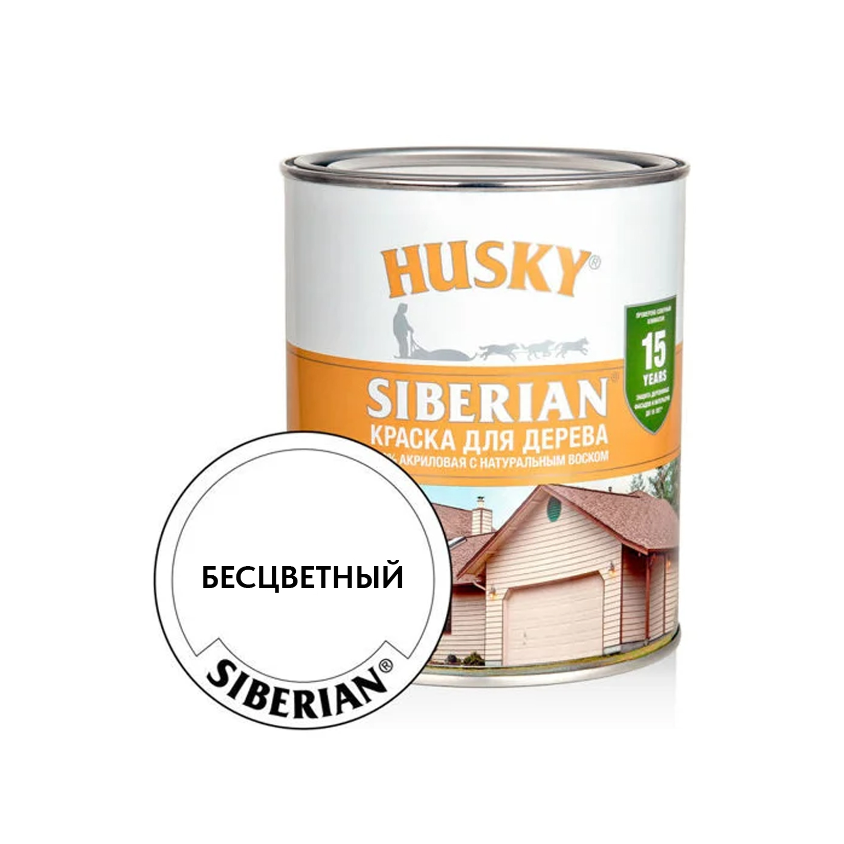 Краска для дерева HUSKY Siberian акриловая, бесцветная, база С 0,9 л.