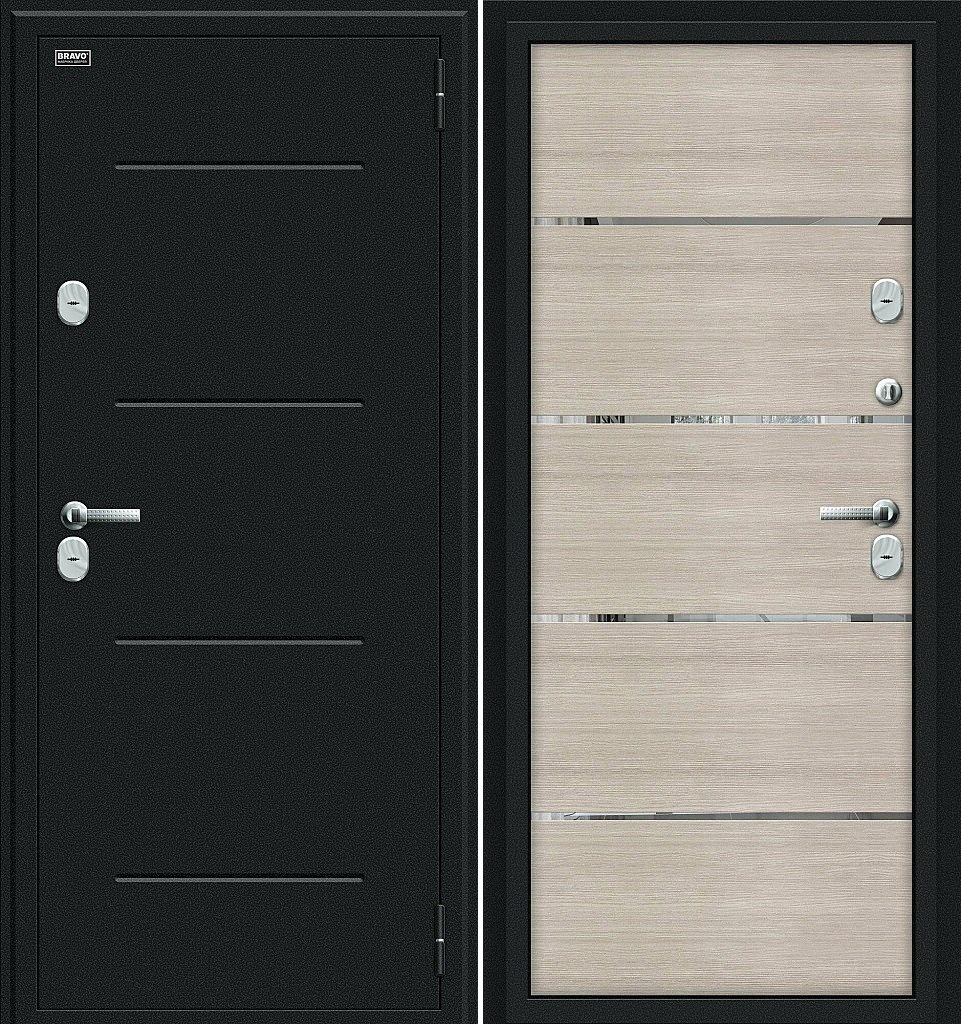картинка Дверь металлическая Thermo Лайн Cappuccino Veralinga/букле черное 860 правая от сети строительных магазинов в Старой Руссе