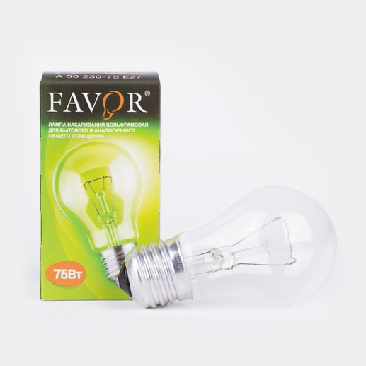 картинка Лампа накаливания FAVOR A50 75ВТ E27 от сети строительных магазинов в Старой Руссе